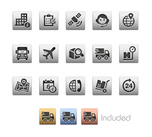 Iconos de envío y seguimiento - Serie Metalbox — Vector de stock