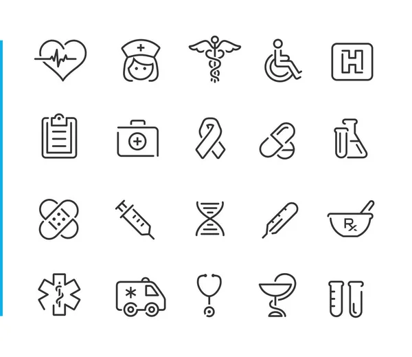 Set Icono Médico / / Serie Línea Azul — Archivo Imágenes Vectoriales