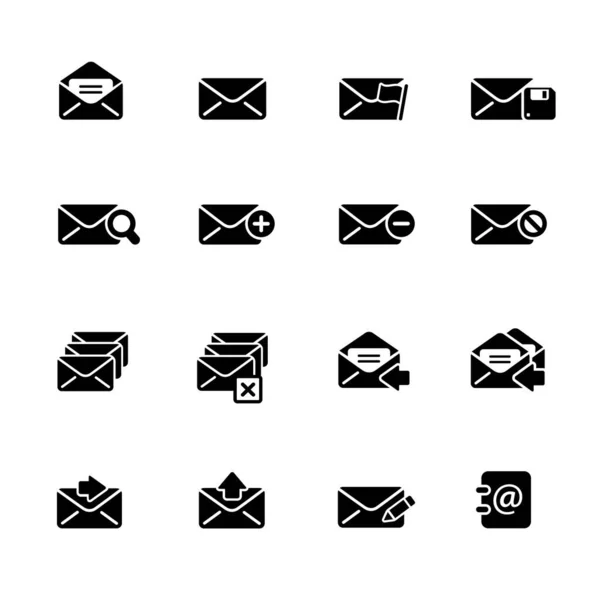 Mail Iconos Serie Negro Vector Iconos Negros Para Sus Proyectos — Vector de stock