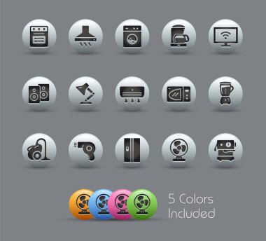 Household Appliances Icons // Pearly Series -- The Vector file includes 5 color versions for each icon in different layers -- clipart