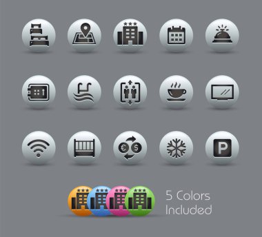 Otel & Rentals Icons 1 / 2 / / Pearly Series -- Vector dosyası her bir simge için farklı katmanlarda 5 renk sürümü içerir --