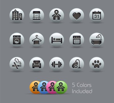 Hotel & Rentals Icons 2 of 2 // Pearly Series -- The Vector file includes 5 color versions for each icon in different layers -- clipart