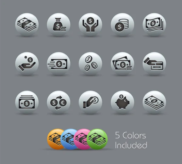 マネーアイコン パールシリーズ ベクトルファイルには 異なるレイヤーの各アイコンの5色のバージョンが含まれています — ストックベクタ