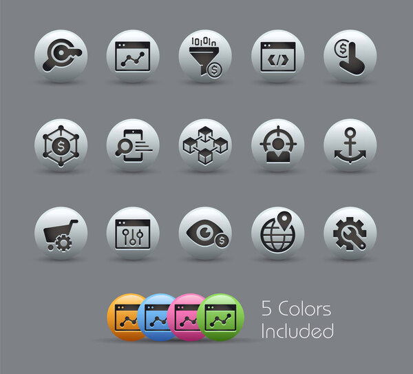 SEO & Digital Martketing Icons 1 of 2 / / Pearly Series - The Vector file includes 5 color versions for each icon in different layers
 --