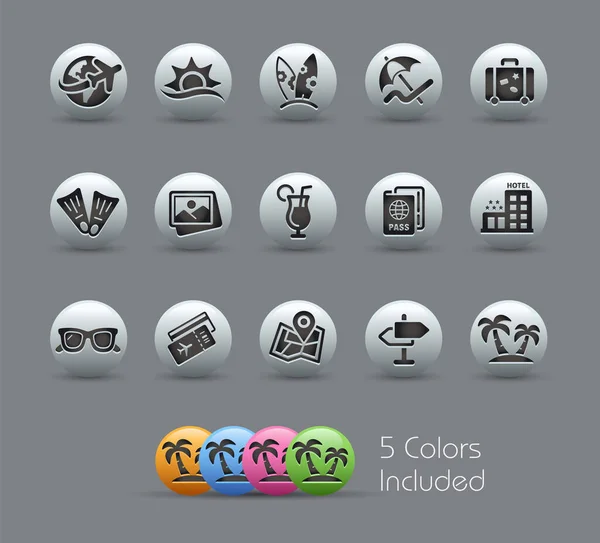 Summer Vacations Icons Pearly Series Vector File Includes Color Versions — Stock Vector