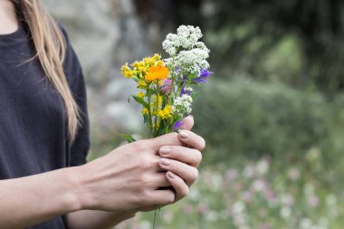 kır çiçekleri holding eller
