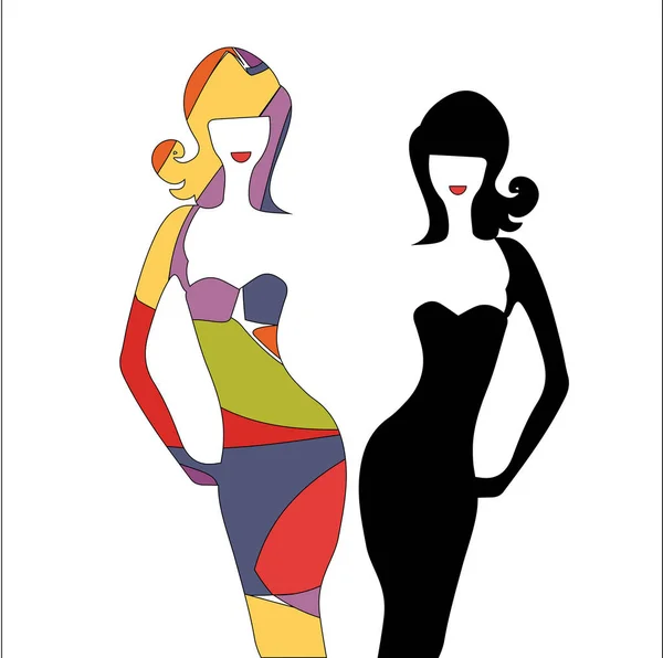 Silhouette Girl Modell Mantel Kleid Party — 图库矢量图片