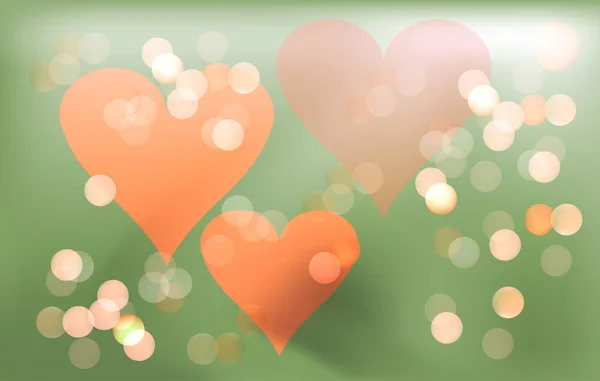 Rosa romantischer Hintergrund für den Valentinstag mit Herzen und Boke-Kreisen. — Stockvektor