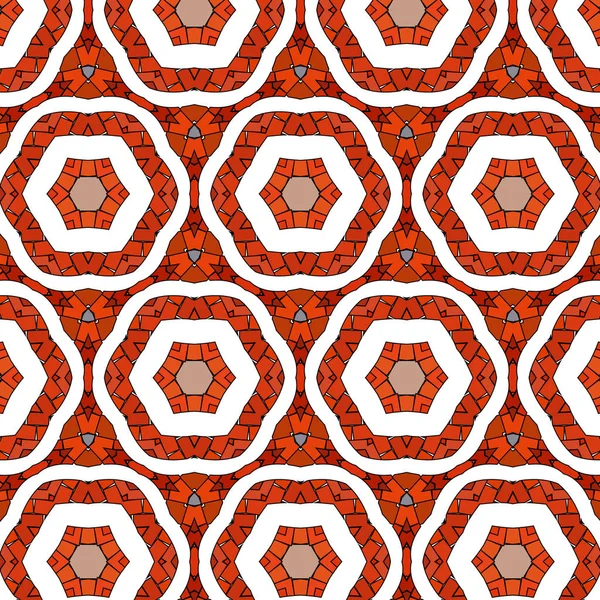 Tuğla ve mozaik ile ilkel geometrik retro desen. Kahverengi ve kırmızı tuğla. — Stok Vektör
