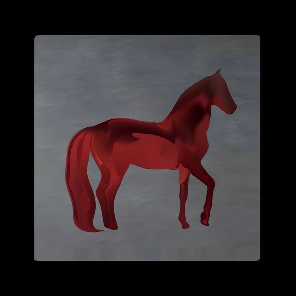 Mystisches Pferd in scharlachroten Farben auf schwarzem Hintergrund. bordeauxfarbene Seide drapiert wie Blut. — Stockvektor