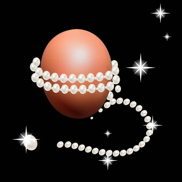 Preciosa cadena de perlas alrededor de los huevos de Pascua. Decoraciones navideñas para Pascua . — Vector de stock