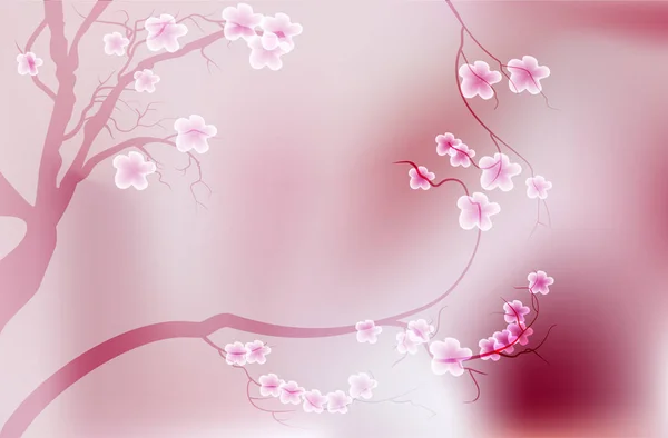 Flores de sakura de flor de cerezo rosa al estilo japonés — Vector de stock