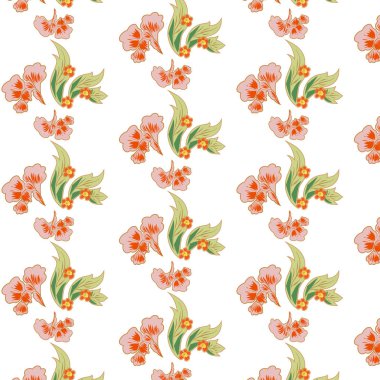 Parlak kırmızı meyveler muhteşem çiçeklerle. Japonca ve Çince stil.