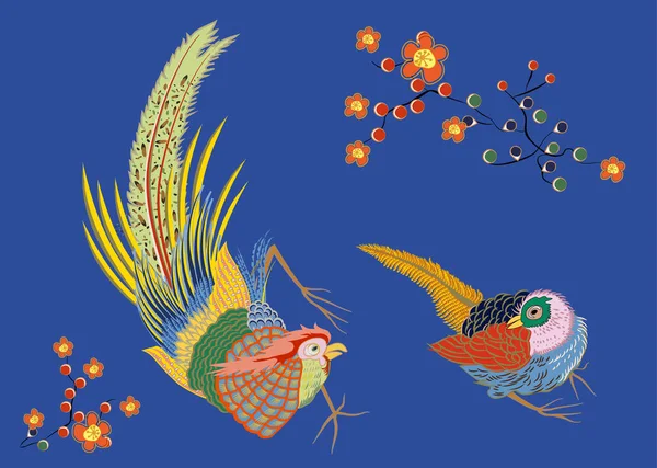 Сказочная большая птица с золотыми перьями. Японский . — стоковый вектор
