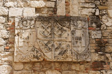 Ayrıntıları mimarisi, İtalya'nın tarihi binalar. Ascoli Piceno. Marche.