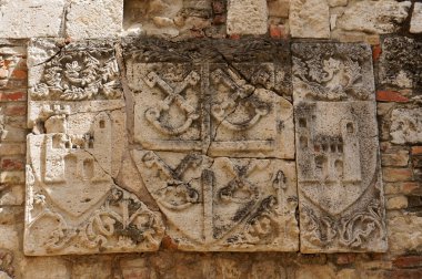 Ayrıntıları mimarisi, İtalya'nın tarihi binalar. Ascoli Piceno. Marche.