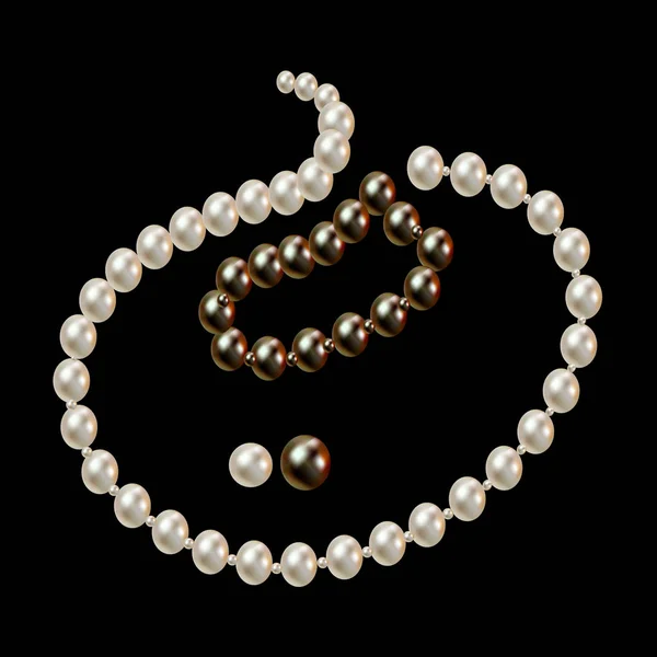 Halskette mit rosa und schwarzen Perlen und Sternen romantisch — Stockvektor