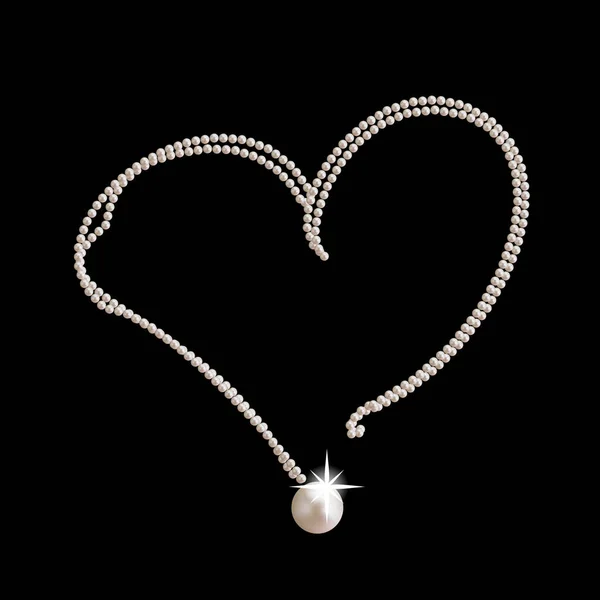 大型の美しいピンクの真珠と星のロマンチックな心 — ストックベクタ