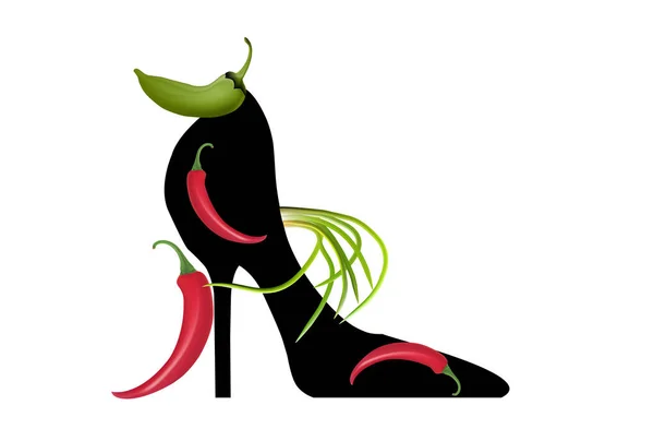 Black elegant high-heeled shoes. Fantasy of high fashion. — Stock Vector