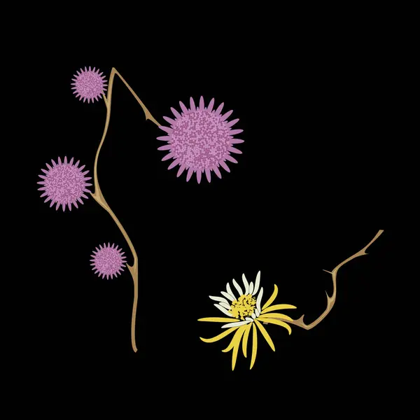 Fun bunte Blume in nahtlosen Musterblumen auf schwarz — Stockvektor