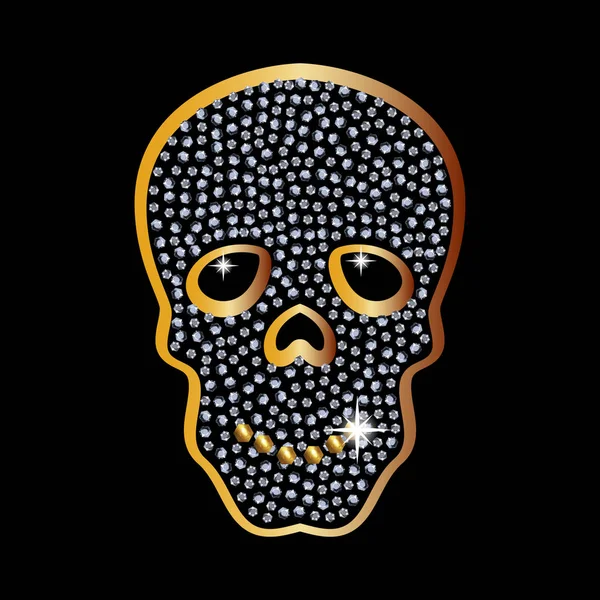 Золотий череп з коштовностями та діамантами як підвіска та орнамент . — стоковий вектор
