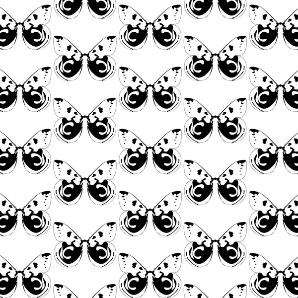 Modèle abstrait avec des papillons noirs. Papillon sur blanc — Image vectorielle