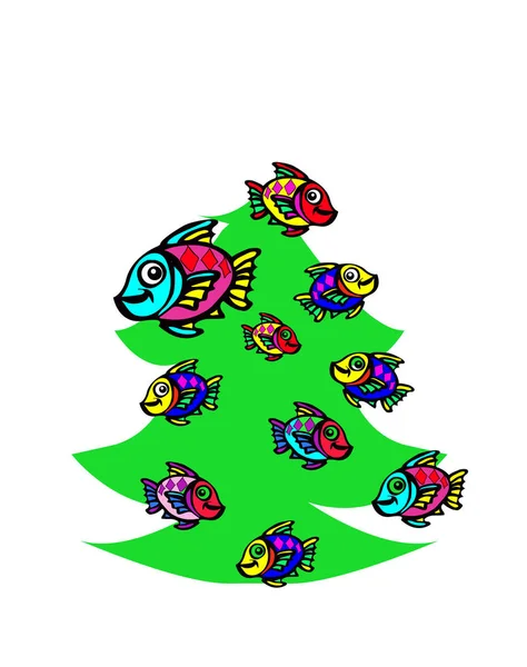 Peixe na árvore de Natal —  Vetores de Stock
