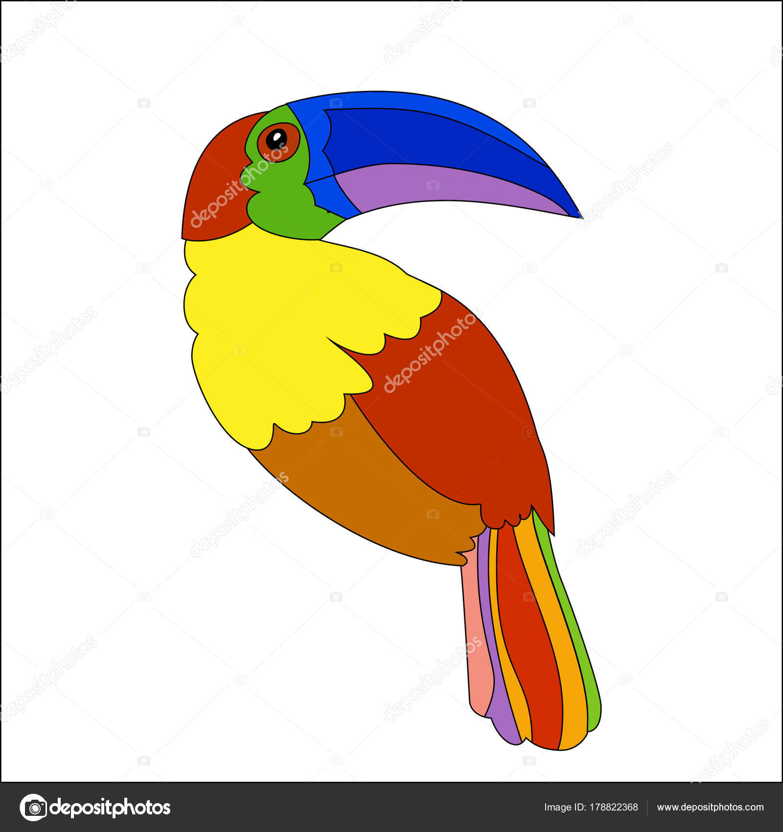 Dessin Animé Drôle Oiseau Toucan Arc En Ciel Avec Ailes Dor