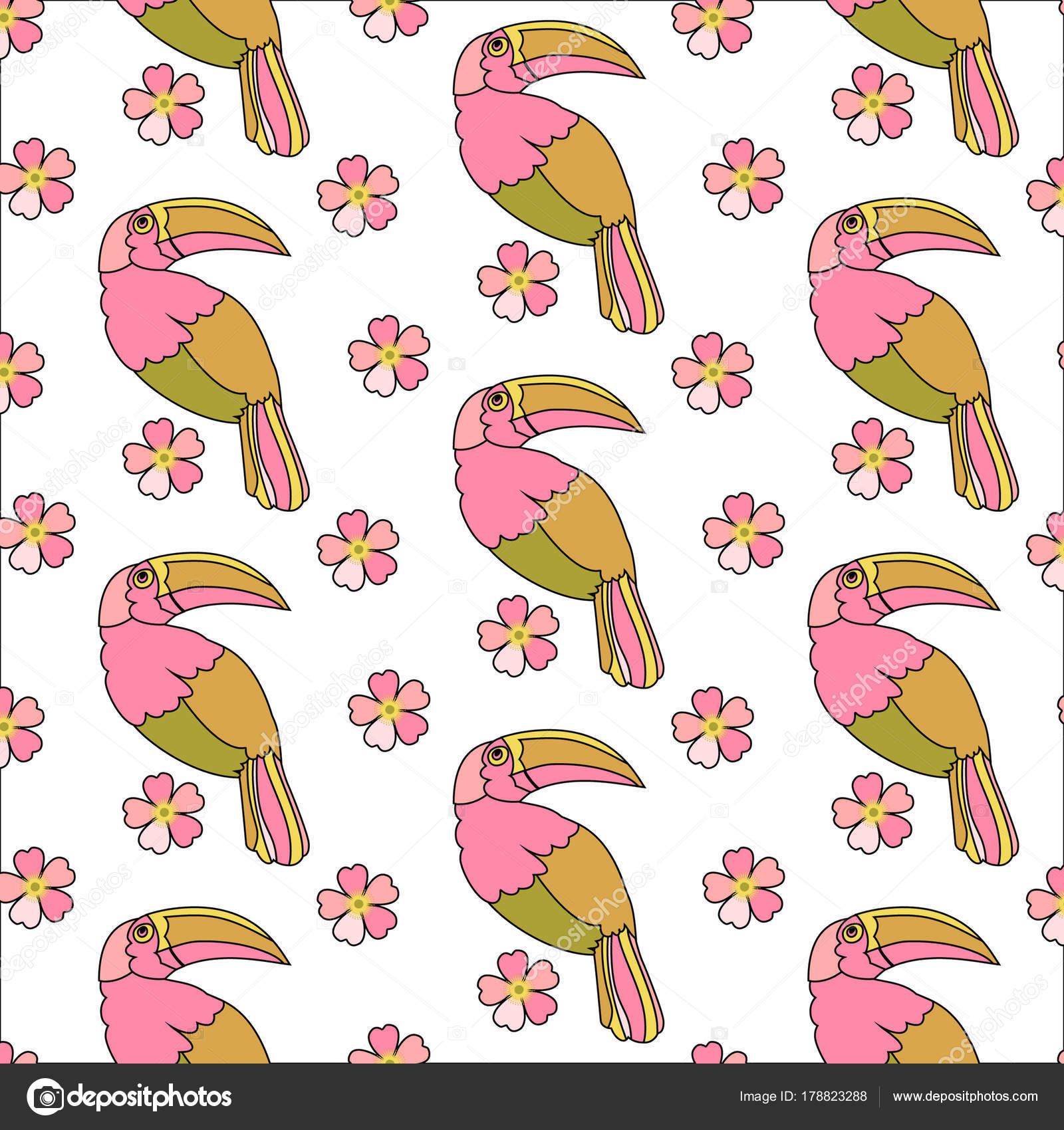Arrière Plan Floral Romantique Dessin Animé Oiseau Toucan