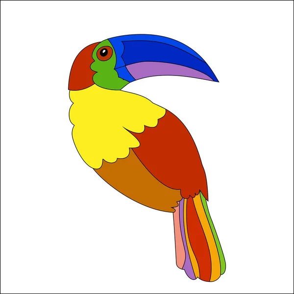 Funny cartoon Rainbow Toucan bird with Golden wings. — Stock Vector