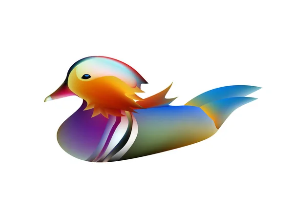 Divertida caricatura Pato mandarín. Elegante pato pájaro brillante — Vector de stock