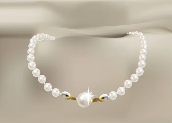 Collar con perlas rosadas y negras y estrellas románticas — Archivo Imágenes Vectoriales