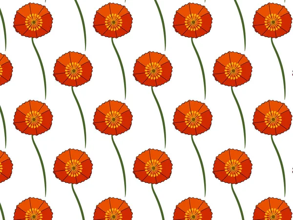 赤いポピーで穏やかな花の背景。テキスタイルのパターン。シームレスです — ストックベクタ