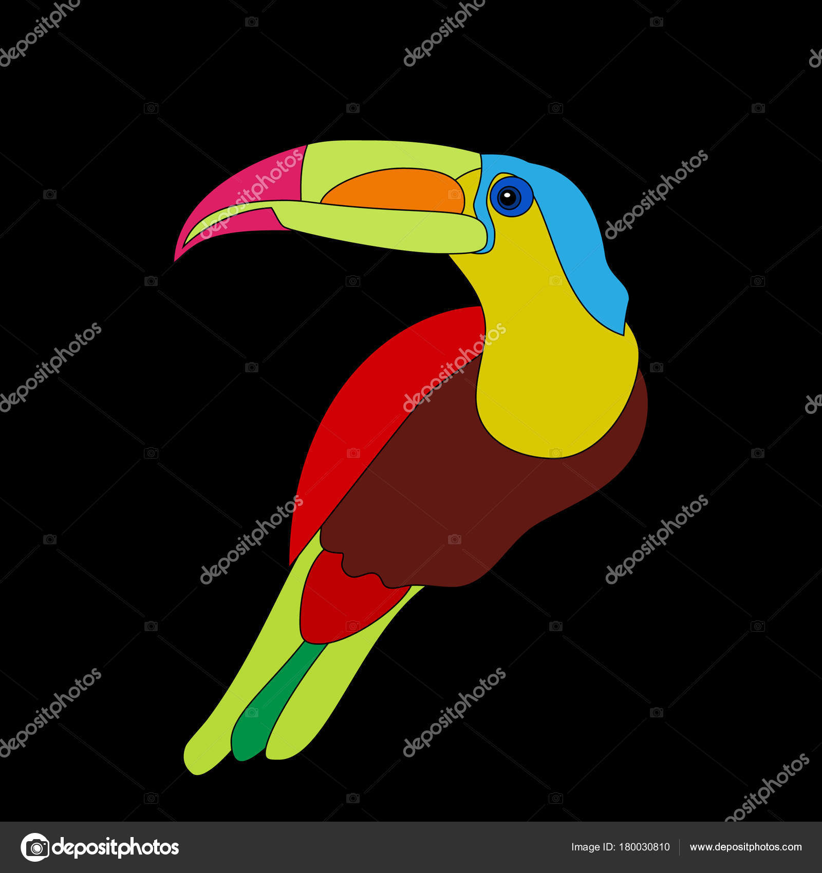 Dessin Animé Drôle Oiseau Toucan Arc En Ciel Avec Ailes Dor