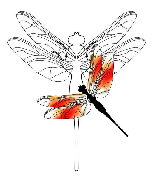 Divertida ilustración de dibujos animados de libélula. Brillantes aleteos de libélula . — Vector de stock