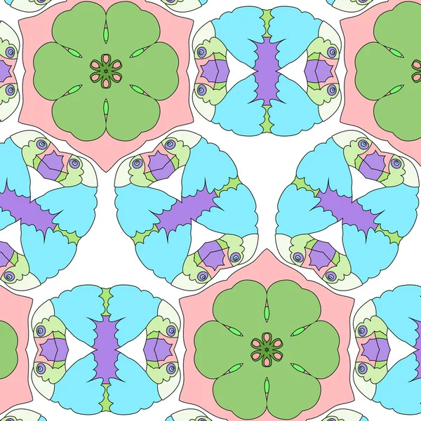 Lustige Kinder-Cartoon-Muster mit geometrischen Ornamenten. Muster rosa und blau. — Stockvektor