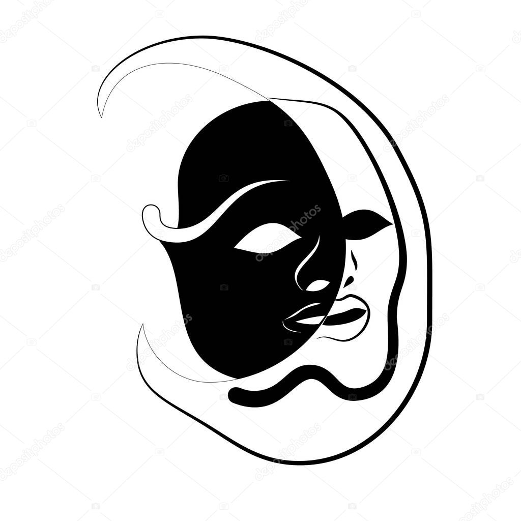 Abstract harlequin mask in the style of Surrealism and avant-garde. Allusions paradoxical form of the clown mask