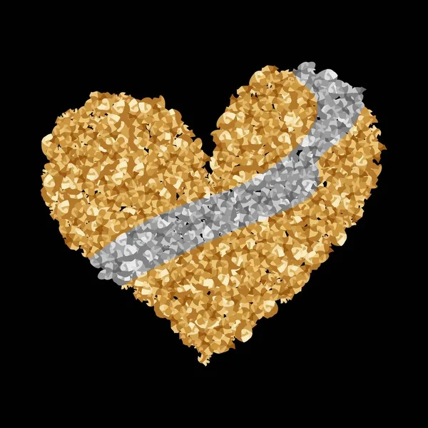 Gouden glitter hart teken schittert. Gouden glitters en glitters. huwelijkskaart en feestValentijn — Stockvector