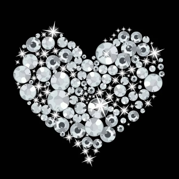 Luxury diamond crystal heart pattern for Valentine day. Precious diamonds Shine on heart — 스톡 벡터