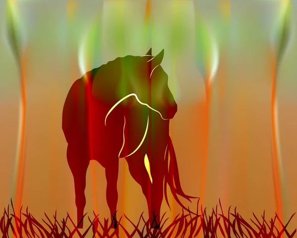 Fabulous Sunny background with cartoon horse. Golden rays sun background. — Stok Vektör