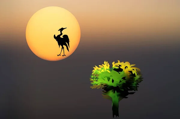Abstrakcyjne Mistyczne Tło Niezwykłymi Zwierzętami Zachodzie Słońca Fantastyczne Obrazy Symbole — Wektor stockowy