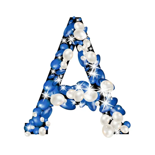 Lettre Majuscule Alphabet Est Ornée Bijoux Perles Précieuses Perles Bleues — Image vectorielle