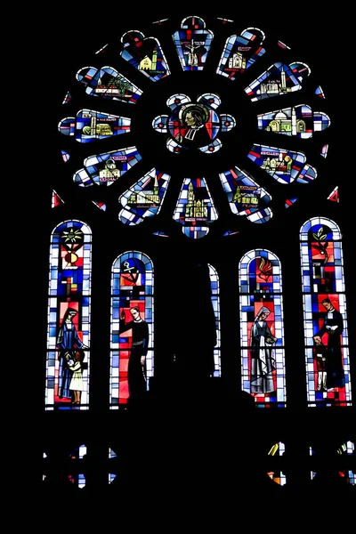 Saint-Laurent-sur-Sevre, France - September 10, 2019: Stained gl