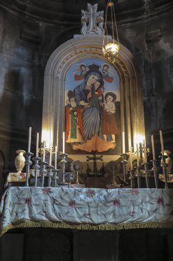 Geghard, Ermenistan - 16 Eylül 2017: İçinde bir Geghard medieva