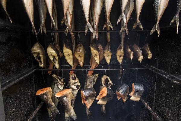 Fumar peixe em ganchos — Fotografia de Stock