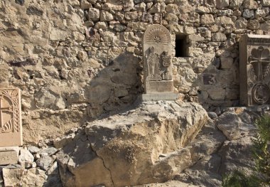 Armen Khor Virap duvarlar monastery yakınındaki taş döşeme oyulmuş