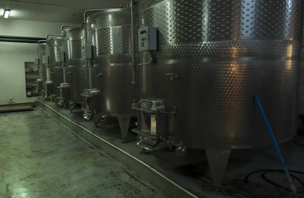 Stainless steel vats for the production of wine — Stock Photo, Image