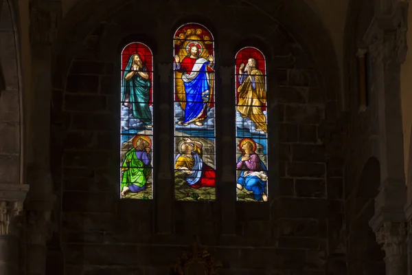 La Salette, France, 26.June 2019: Colorful stained glass window — 스톡 사진