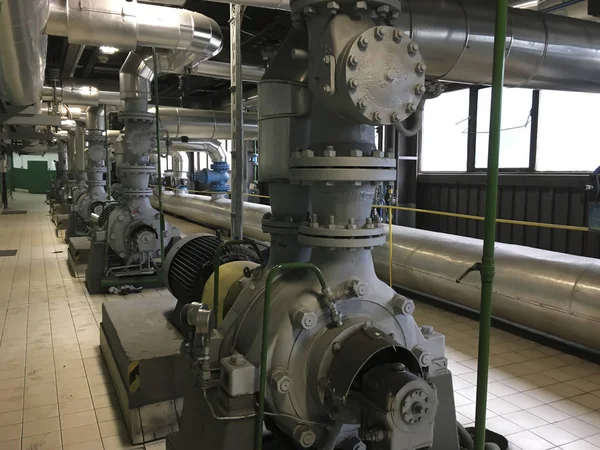 Several pumps with engines in the water system — Stock Photo, Image