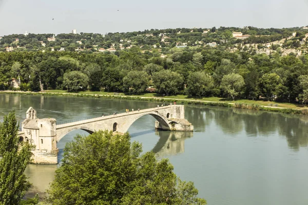 Saint Benezet Bridge Known Avignon Bridge Facing City Villeneuve Les — Stock Photo, Image